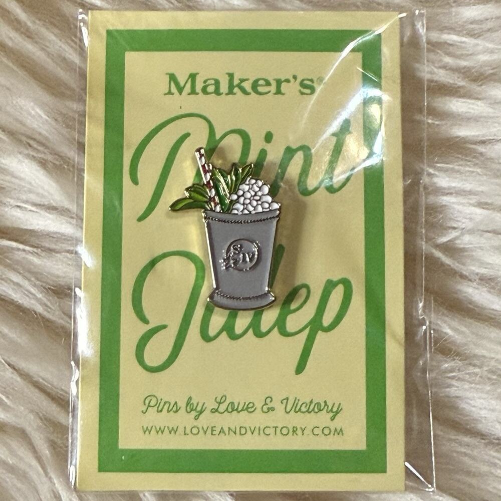 NEW Maker’s Mint Julep Lapel Pin Gold Tone Enamel Love & Victory Brand